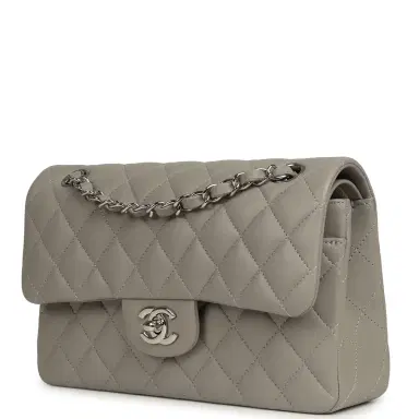 Chanel Chanel Small Classic Double Flap Bag Grey Lambskin Silver Hardware | Thumbnail 3 Chanel Chanel Small Classic Double Flap Bag Grey Lambskin Silver Hardware | Thumbnail 3