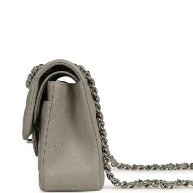 Chanel Chanel Small Classic Double Flap Bag Grey Lambskin Silver Hardware | Thumbnail 4 Chanel Chanel Small Classic Double Flap Bag Grey Lambskin Silver Hardware | Thumbnail 4