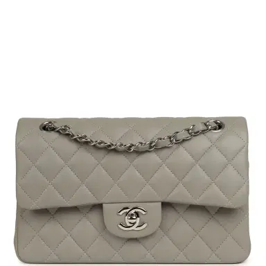 Chanel Chanel Small Classic Double Flap Bag Grey Lambskin Silver Hardware | Thumbnail 1 Chanel Chanel Small Classic Double Flap Bag Grey Lambskin Silver Hardware | Thumbnail 1