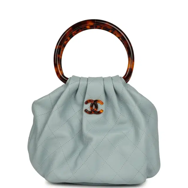 Chanel Small Pouch Light Blue Calfskin Tortoiseshell Hardware Chanel Small Pouch Light Blue Calfskin Tortoiseshell Hardware