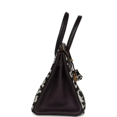 HERMÈS Custom Leopard Swarovski Crystal Hermes Birkin 30 Raisin Togo Gold Hardware | Thumbnail 3 HERMÈS Custom Leopard Swarovski Crystal Hermes Birkin 30 Raisin Togo Gold Hardware | Thumbnail 3
