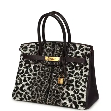 HERMÈS Custom Leopard Swarovski Crystal Hermes Birkin 30 Raisin Togo Gold Hardware | Thumbnail 5 HERMÈS Custom Leopard Swarovski Crystal Hermes Birkin 30 Raisin Togo Gold Hardware | Thumbnail 5