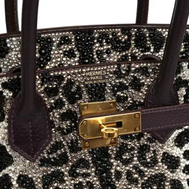 HERMÈS Custom Leopard Swarovski Crystal Hermes Birkin 30 Raisin Togo Gold Hardware | Thumbnail 7 HERMÈS Custom Leopard Swarovski Crystal Hermes Birkin 30 Raisin Togo Gold Hardware | Thumbnail 7