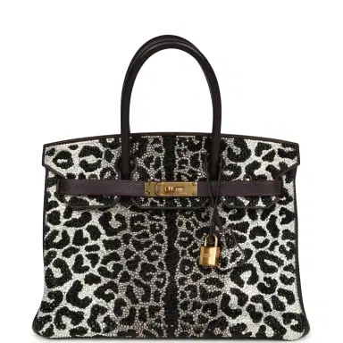 HERMÈS Custom Leopard Swarovski Crystal Hermes Birkin 30 Raisin Togo Gold Hardware | Thumbnail 1 HERMÈS Custom Leopard Swarovski Crystal Hermes Birkin 30 Raisin Togo Gold Hardware | Thumbnail 1