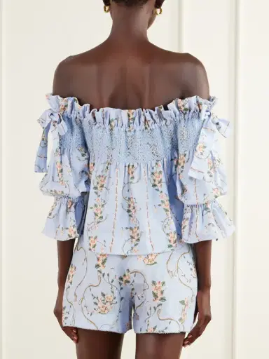 Agua by Agua Bendita Isla Navegante Printed Smocked Linen Blouse | Thumbnail 3 Agua by Agua Bendita Isla Navegante Printed Smocked Linen Blouse | Thumbnail 3