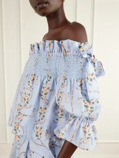 Agua by Agua Bendita Isla Navegante Printed Smocked Linen Blouse | Thumbnail 4 Agua by Agua Bendita Isla Navegante Printed Smocked Linen Blouse | Thumbnail 4