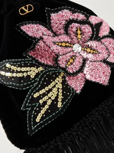 Valentino Garavani Sequin And Bead-embellished Fringed Velvet Drawstring Shoulder Bag | Thumbnail 5 Valentino Garavani Sequin And Bead-embellished Fringed Velvet Drawstring Shoulder Bag | Thumbnail 5