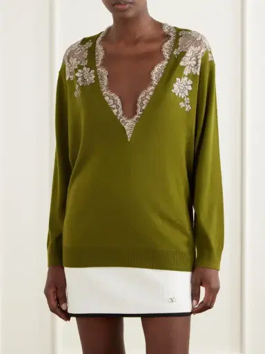 Valentino Garavani Lace-trimmed Wool Sweater | Thumbnail 3 Valentino Garavani Lace-trimmed Wool Sweater | Thumbnail 3