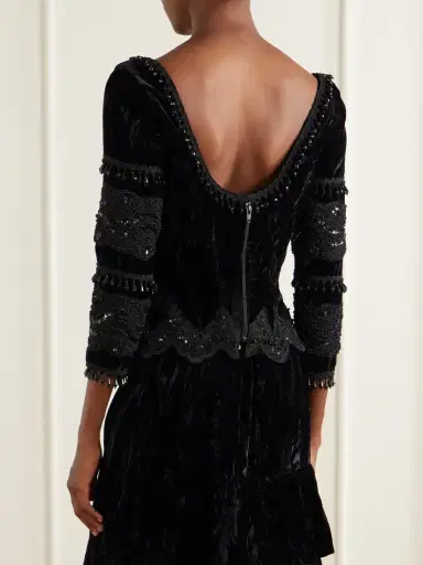 ANNA SUI Fringed Bead-embellished Lace-trimmed Velvet Blouse | Thumbnail 3 ANNA SUI Fringed Bead-embellished Lace-trimmed Velvet Blouse | Thumbnail 3