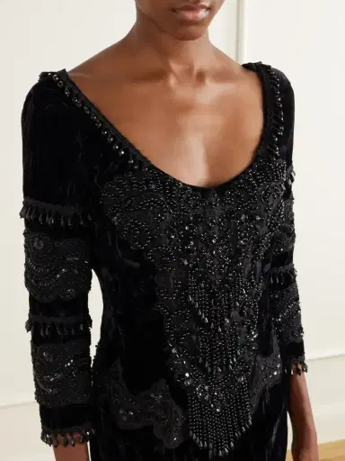 ANNA SUI Fringed Bead-embellished Lace-trimmed Velvet Blouse | Thumbnail 4 ANNA SUI Fringed Bead-embellished Lace-trimmed Velvet Blouse | Thumbnail 4