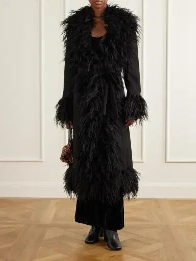 ANNA SUI Belted Plush-trimmed Woven Coat | Thumbnail 2 ANNA SUI Belted Plush-trimmed Woven Coat | Thumbnail 2
