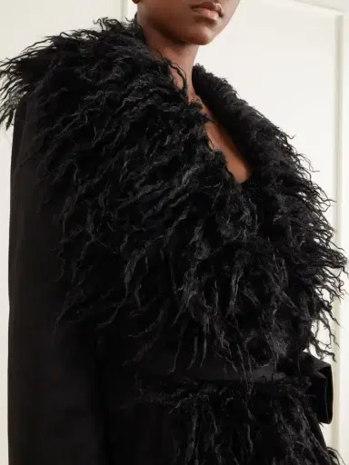 ANNA SUI Belted Plush-trimmed Woven Coat | Thumbnail 4 ANNA SUI Belted Plush-trimmed Woven Coat | Thumbnail 4