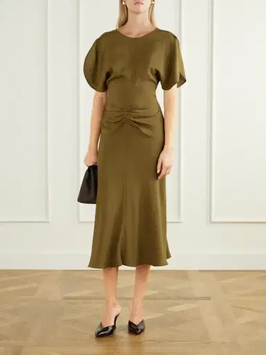 Victoria Beckham Bela Gathered Midi Dress | Thumbnail 2 Victoria Beckham Bela Gathered Midi Dress | Thumbnail 2