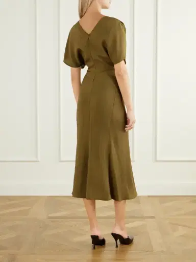 Victoria Beckham Bela Gathered Midi Dress | Thumbnail 3 Victoria Beckham Bela Gathered Midi Dress | Thumbnail 3