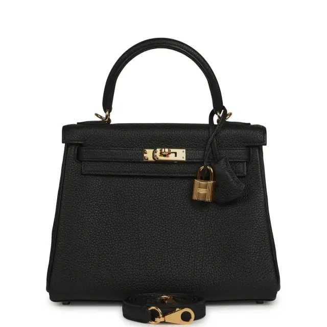 Hermes Kelly Retourne 25 Black Togo Gold Hardware Hermes Kelly Retourne 25 Black Togo Gold Hardware