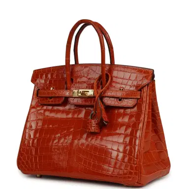 HERMÈS Vintage Hermes Birkin 25 Pain D'Epice Shiny Niloticus Crocodile Gold Hardware | Thumbnail 5 HERMÈS Vintage Hermes Birkin 25 Pain D'Epice Shiny Niloticus Crocodile Gold Hardware | Thumbnail 5