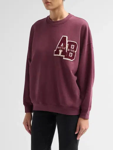 Anine Bing Women's Miles Letterman Logo Sweatshirt - Burgundy - Size XS | Thumbnail 4 Anine Bing Women's Miles Letterman Logo Sweatshirt - Burgundy - Size XS | Thumbnail 4