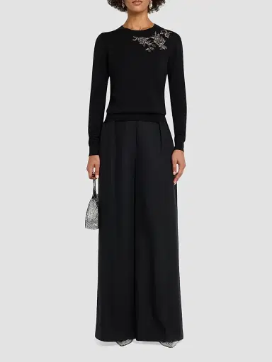 Carolina Herrera Women's Embellished Silk-Cotton Crewneck Sweater - Black | Thumbnail 2 Carolina Herrera Women's Embellished Silk-Cotton Crewneck Sweater - Black | Thumbnail 2