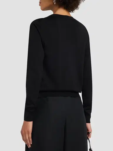 Carolina Herrera Women's Embellished Silk-Cotton Crewneck Sweater - Black | Thumbnail 3 Carolina Herrera Women's Embellished Silk-Cotton Crewneck Sweater - Black | Thumbnail 3