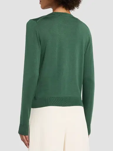 Carolina Herrera Women's Floral-Embroidered Silk-Cotton Crewneck Sweater - Racing Green | Thumbnail 3 Carolina Herrera Women's Floral-Embroidered Silk-Cotton Crewneck Sweater - Racing Green | Thumbnail 3