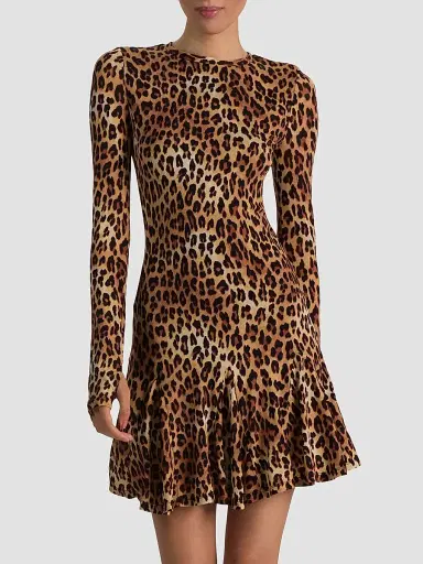 Alice + Olivia Women's Wendy Leopard Godet Mini Dress - Spotted Leopard | Thumbnail 4 Alice + Olivia Women's Wendy Leopard Godet Mini Dress - Spotted Leopard | Thumbnail 4