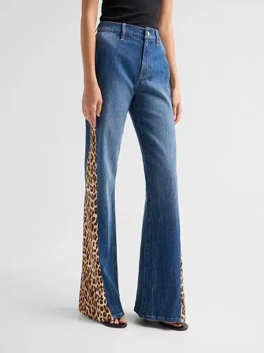 Alice + Olivia Women's Leopard Godet Wide-Leg Flare Jeans - Georgetta Vintage Blue | Thumbnail 4 Alice + Olivia Women's Leopard Godet Wide-Leg Flare Jeans - Georgetta Vintage Blue | Thumbnail 4