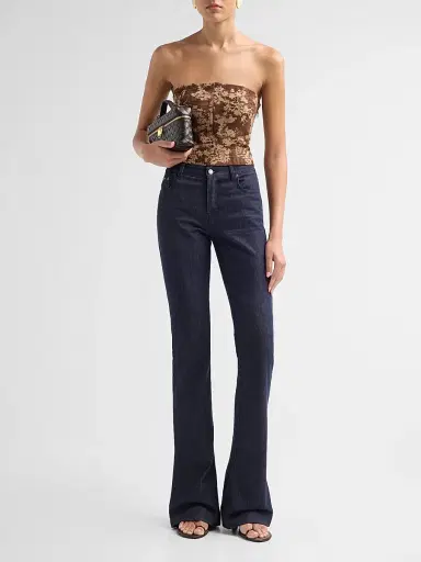 L'Agence Women's Paulette Floral-Jacquard Lace-Up Strapless Top - Brown Floral Tapestry | Thumbnail 2 L'Agence Women's Paulette Floral-Jacquard Lace-Up Strapless Top - Brown Floral Tapestry | Thumbnail 2