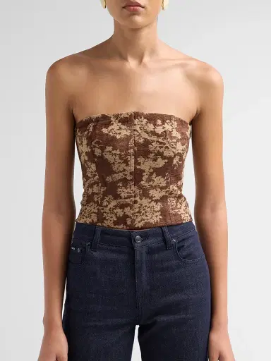 L'Agence Women's Paulette Floral-Jacquard Lace-Up Strapless Top - Brown Floral Tapestry | Thumbnail 5 L'Agence Women's Paulette Floral-Jacquard Lace-Up Strapless Top - Brown Floral Tapestry | Thumbnail 5