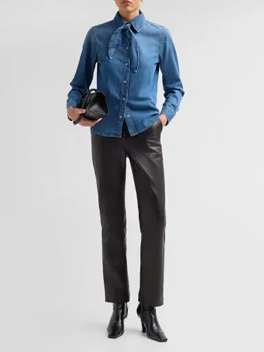 Frame Women's The Clementine Cotton-Blend Denim Tieneck Shirt - Hideaway | Thumbnail 2 Frame Women's The Clementine Cotton-Blend Denim Tieneck Shirt - Hideaway | Thumbnail 2