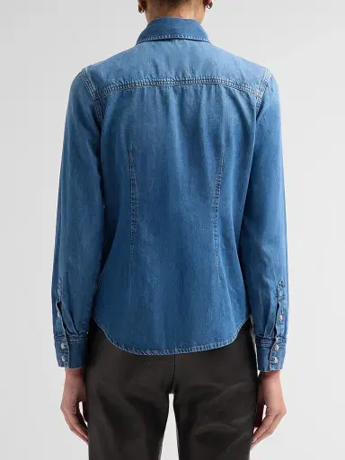 Frame Women's The Clementine Cotton-Blend Denim Tieneck Shirt - Hideaway | Thumbnail 3 Frame Women's The Clementine Cotton-Blend Denim Tieneck Shirt - Hideaway | Thumbnail 3