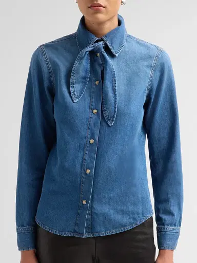 Frame Women's The Clementine Cotton-Blend Denim Tieneck Shirt - Hideaway | Thumbnail 5 Frame Women's The Clementine Cotton-Blend Denim Tieneck Shirt - Hideaway | Thumbnail 5