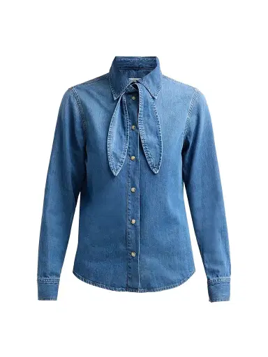 Frame Women's The Clementine Cotton-Blend Denim Tieneck Shirt - Hideaway | Thumbnail 1 Frame Women's The Clementine Cotton-Blend Denim Tieneck Shirt - Hideaway | Thumbnail 1