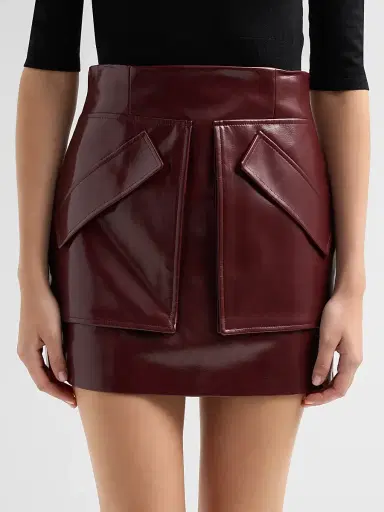 Aknvas Women's Cherry Faux Leather Mini Skirt - Burgundy | Thumbnail 5 Aknvas Women's Cherry Faux Leather Mini Skirt - Burgundy | Thumbnail 5