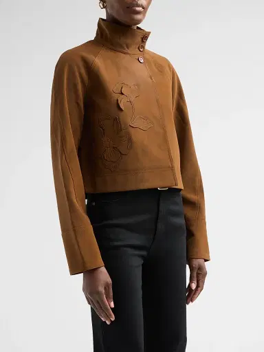 Amur Women's Kaia Embroidered Faux-Suede Crop Jacket | Thumbnail 4 Amur Women's Kaia Embroidered Faux-Suede Crop Jacket | Thumbnail 4