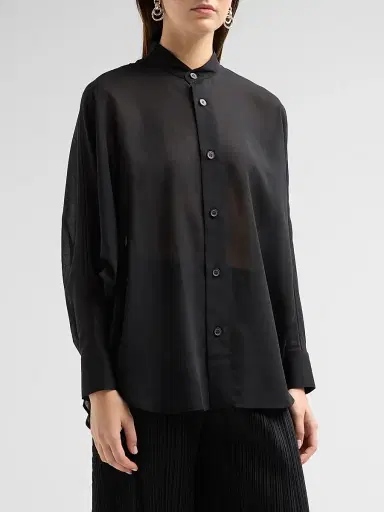 Issey Miyake Women's Band Collar Wool-Blend Shirt - Black - Size Small | Thumbnail 4 Issey Miyake Women's Band Collar Wool-Blend Shirt - Black - Size Small | Thumbnail 4