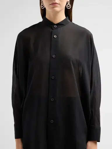 Issey Miyake Women's Band Collar Wool-Blend Shirt - Black - Size Small | Thumbnail 5 Issey Miyake Women's Band Collar Wool-Blend Shirt - Black - Size Small | Thumbnail 5