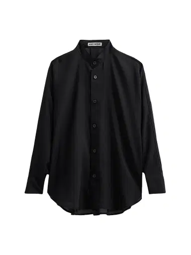 Issey Miyake Women's Band Collar Wool-Blend Shirt - Black - Size Small | Thumbnail 1 Issey Miyake Women's Band Collar Wool-Blend Shirt - Black - Size Small | Thumbnail 1