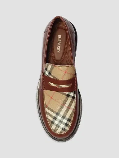 Burberry Men's Pembroke Checked Leather Loafers - Tabacco Beige | Thumbnail 3 Burberry Men's Pembroke Checked Leather Loafers - Tabacco Beige | Thumbnail 3