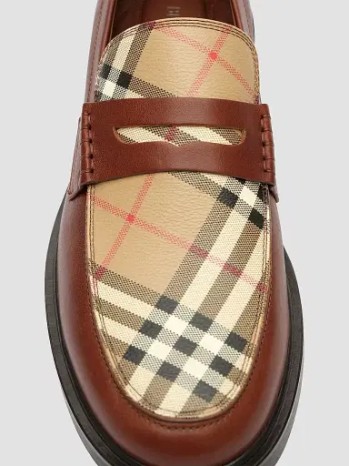 Burberry Men's Pembroke Checked Leather Loafers - Tabacco Beige | Thumbnail 4 Burberry Men's Pembroke Checked Leather Loafers - Tabacco Beige | Thumbnail 4