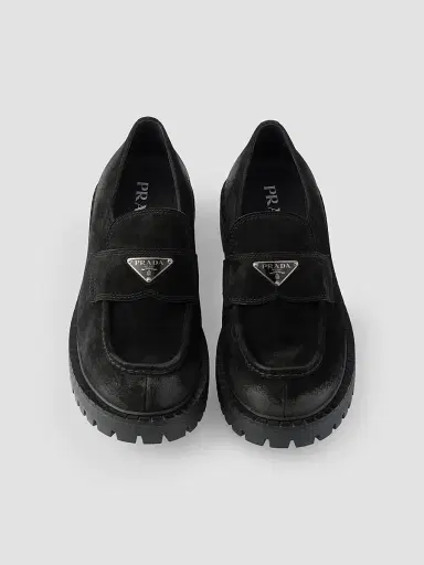 Prada Men's Aged Suede Loafers - Black | Thumbnail 2 Prada Men's Aged Suede Loafers - Black | Thumbnail 2