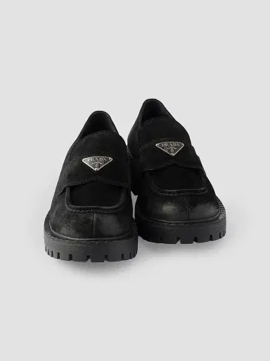 Prada Men's Aged Suede Loafers - Black | Thumbnail 4 Prada Men's Aged Suede Loafers - Black | Thumbnail 4