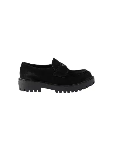 Prada Men's Aged Suede Loafers - Black | Thumbnail 1 Prada Men's Aged Suede Loafers - Black | Thumbnail 1