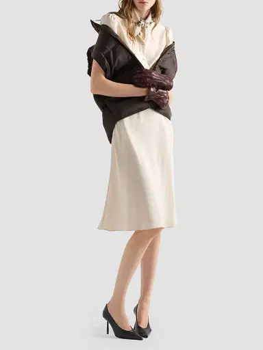 Prada Women's Embroidered Marocain Dress - Beige Khaki | Thumbnail 2 Prada Women's Embroidered Marocain Dress - Beige Khaki | Thumbnail 2