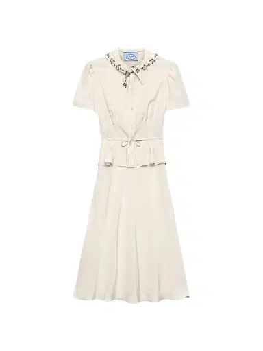 Prada Women's Embroidered Marocain Dress - Beige Khaki | Thumbnail 1 Prada Women's Embroidered Marocain Dress - Beige Khaki | Thumbnail 1