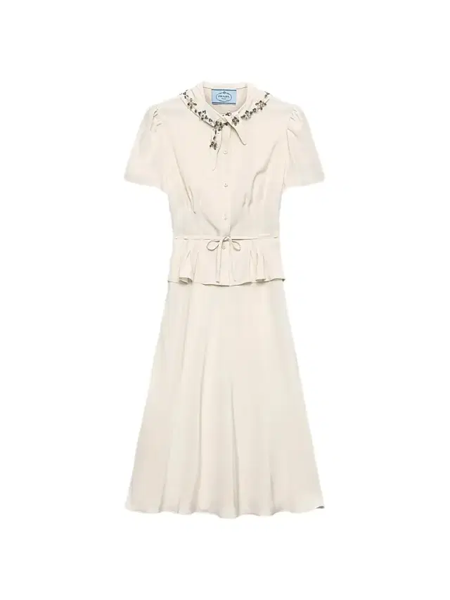 Women's Embroidered Marocain Dress - Beige Khaki Women's Embroidered Marocain Dress - Beige Khaki