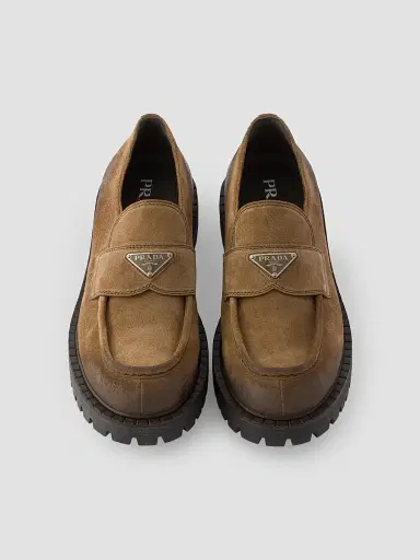 Prada Men's Aged Suede Loafers - Brown | Thumbnail 2 Prada Men's Aged Suede Loafers - Brown | Thumbnail 2