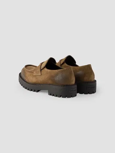 Prada Men's Aged Suede Loafers - Brown | Thumbnail 3 Prada Men's Aged Suede Loafers - Brown | Thumbnail 3