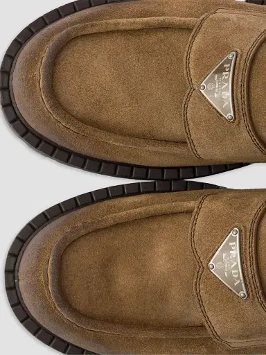 Prada Men's Aged Suede Loafers - Brown | Thumbnail 4 Prada Men's Aged Suede Loafers - Brown | Thumbnail 4