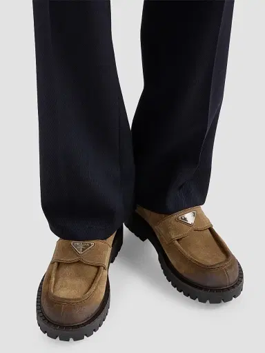 Prada Men's Aged Suede Loafers - Brown | Thumbnail 6 Prada Men's Aged Suede Loafers - Brown | Thumbnail 6