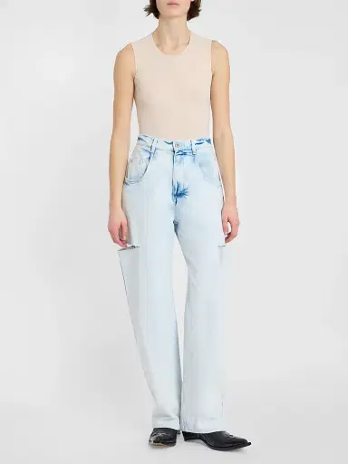 Maison Margiela Women's Distressed Barrel Jeans - Bleach Indigo Blue | Thumbnail 2 Maison Margiela Women's Distressed Barrel Jeans - Bleach Indigo Blue | Thumbnail 2